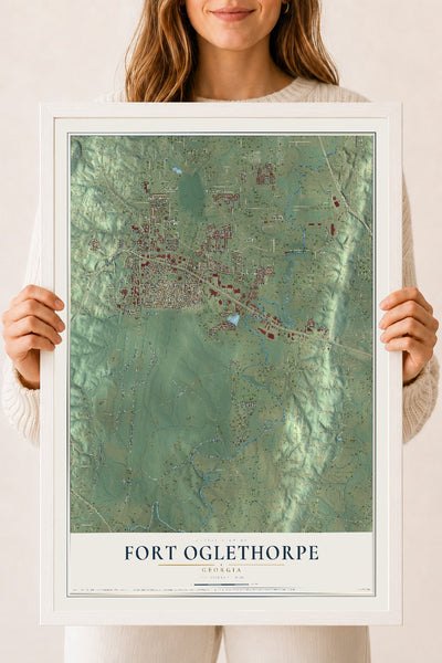 Fort Oglethorpe, Georgia map print, 18" x 24" W/ White Ayous Wood Frame mockup