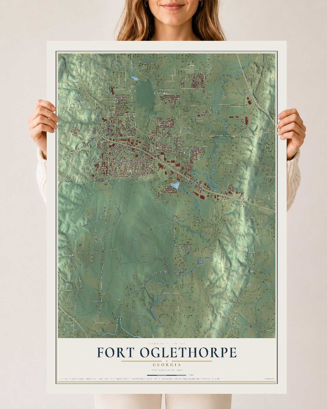 Fort Oglethorpe, Georgia map print, 24" x 36" Archival Matte Print mockup