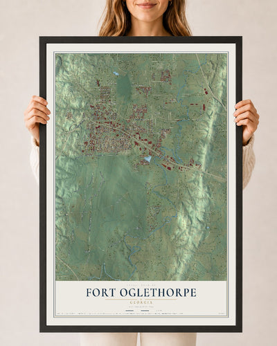 Fort Oglethorpe, Georgia map print, 24" x 36" W/ Black Ayous Wood Frame mockup