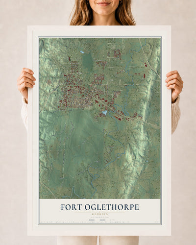 Fort Oglethorpe, Georgia map print, 24" x 36" W/ White Ayous Wood Frame mockup