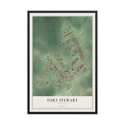 Fort Stewart, Georgia map print, 12" x 18" W/ Black Ayous Wood Frame mockup