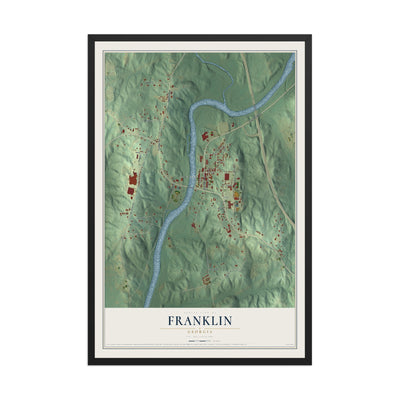 Franklin, Georgia map print, 12" x 18" W/ Black Ayous Wood Frame mockup