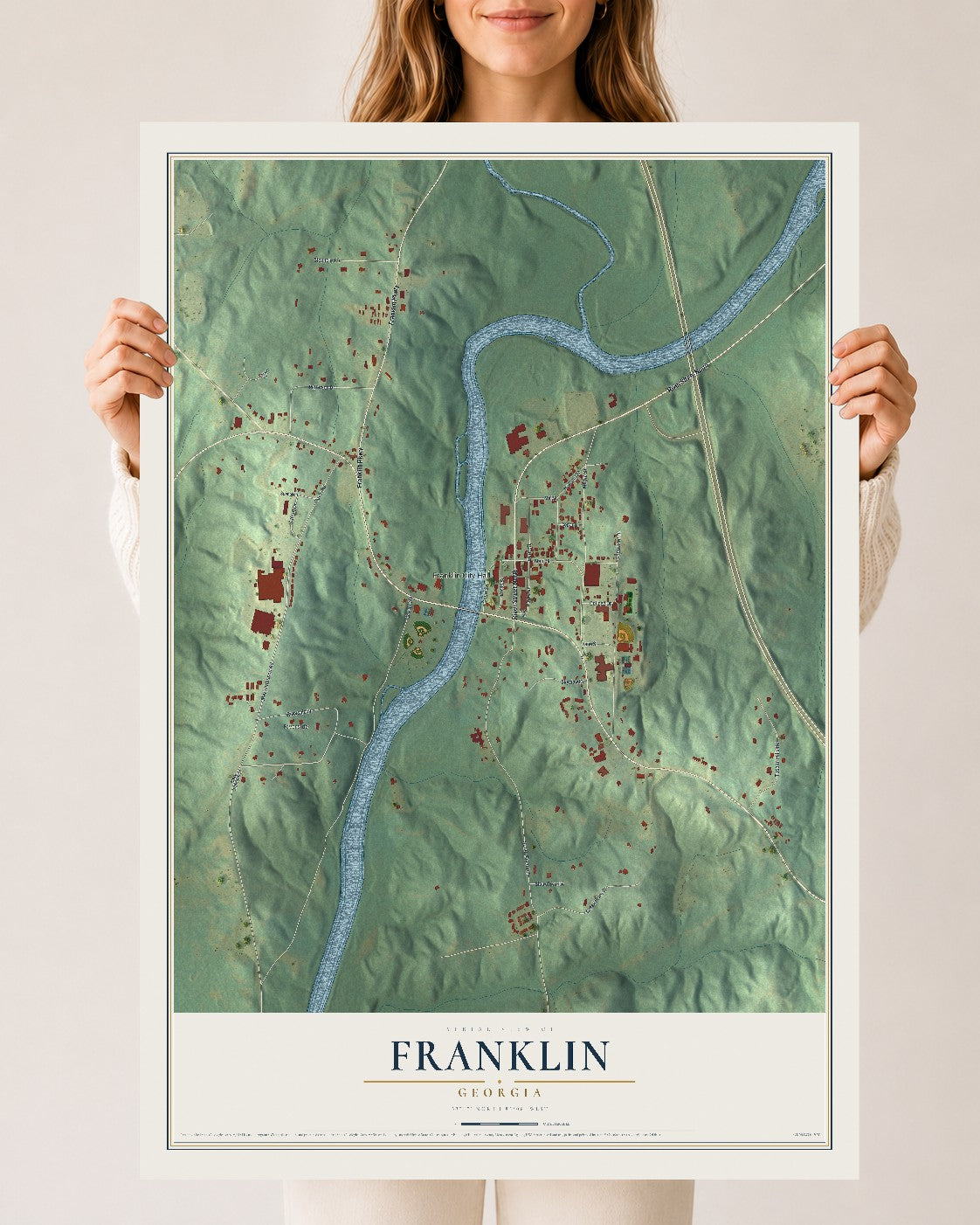 Franklin, Georgia map print, 24" x 36" Archival Matte Print mockup