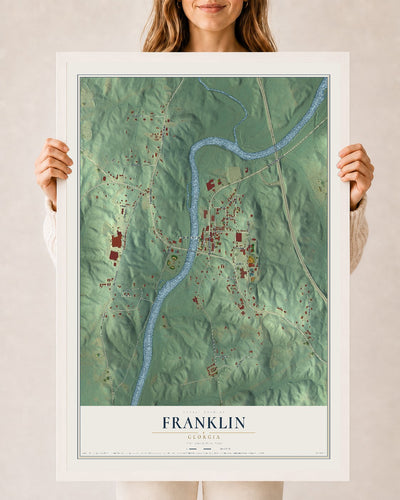 Franklin, Georgia map print, 24" x 36" W/ White Ayous Wood Frame mockup