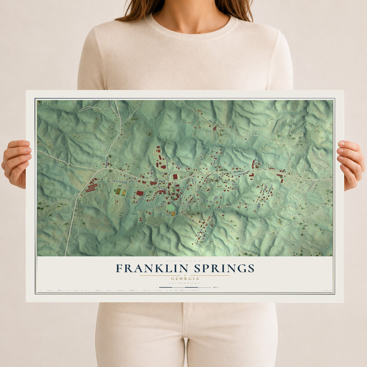 Franklin Springs, Georgia map print, 12" x 18" Archival Matte Print mockup