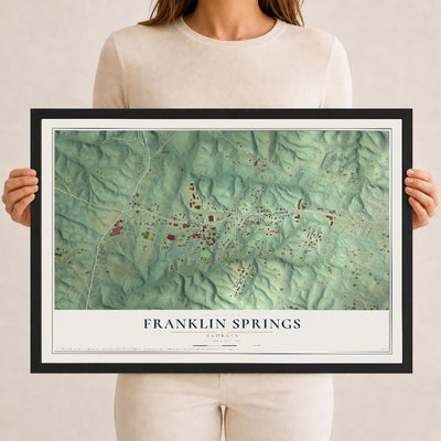 Franklin Springs, Georgia map print, 12" x 18" W/ Black Ayous Wood Frame mockup