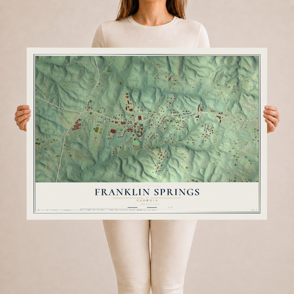 Franklin Springs, Georgia map print, 24" x 36" Archival Matte Print mockup