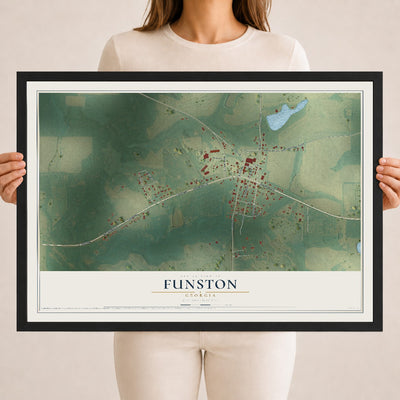 Funston, Georgia map print, 18" x 24" W/ Black Ayous Wood Frame mockup