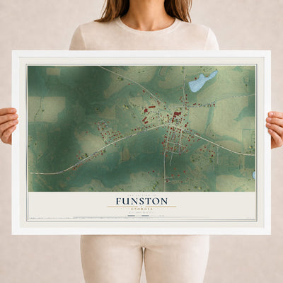 Funston, Georgia map print, 18" x 24" W/ White Ayous Wood Frame mockup