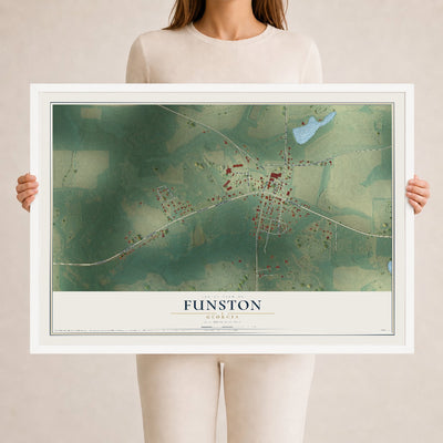 Funston, Georgia map print, 24" x 36" W/ White Ayous Wood Frame mockup