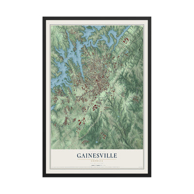 Gainesville, Georgia map print, 12" x 18" W/ Black Ayous Wood Frame mockup