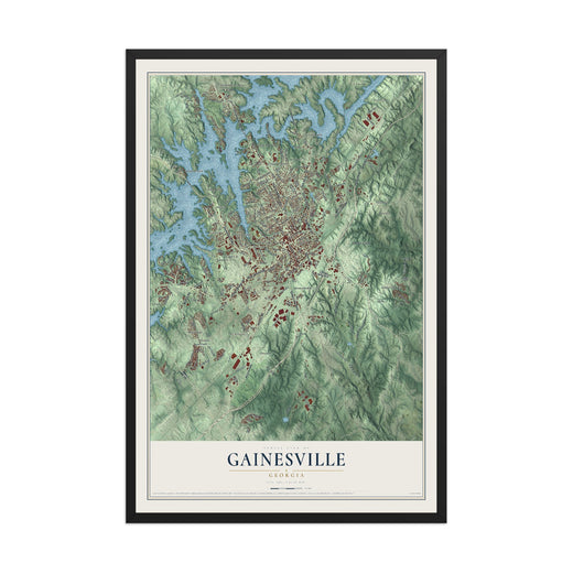 Map of Gainesville, Georgia, 12 x 18 inch print in a black wood frame