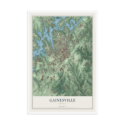 Gainesville, Georgia map print, 12" x 18" W/ White Ayous Wood Frame mockup