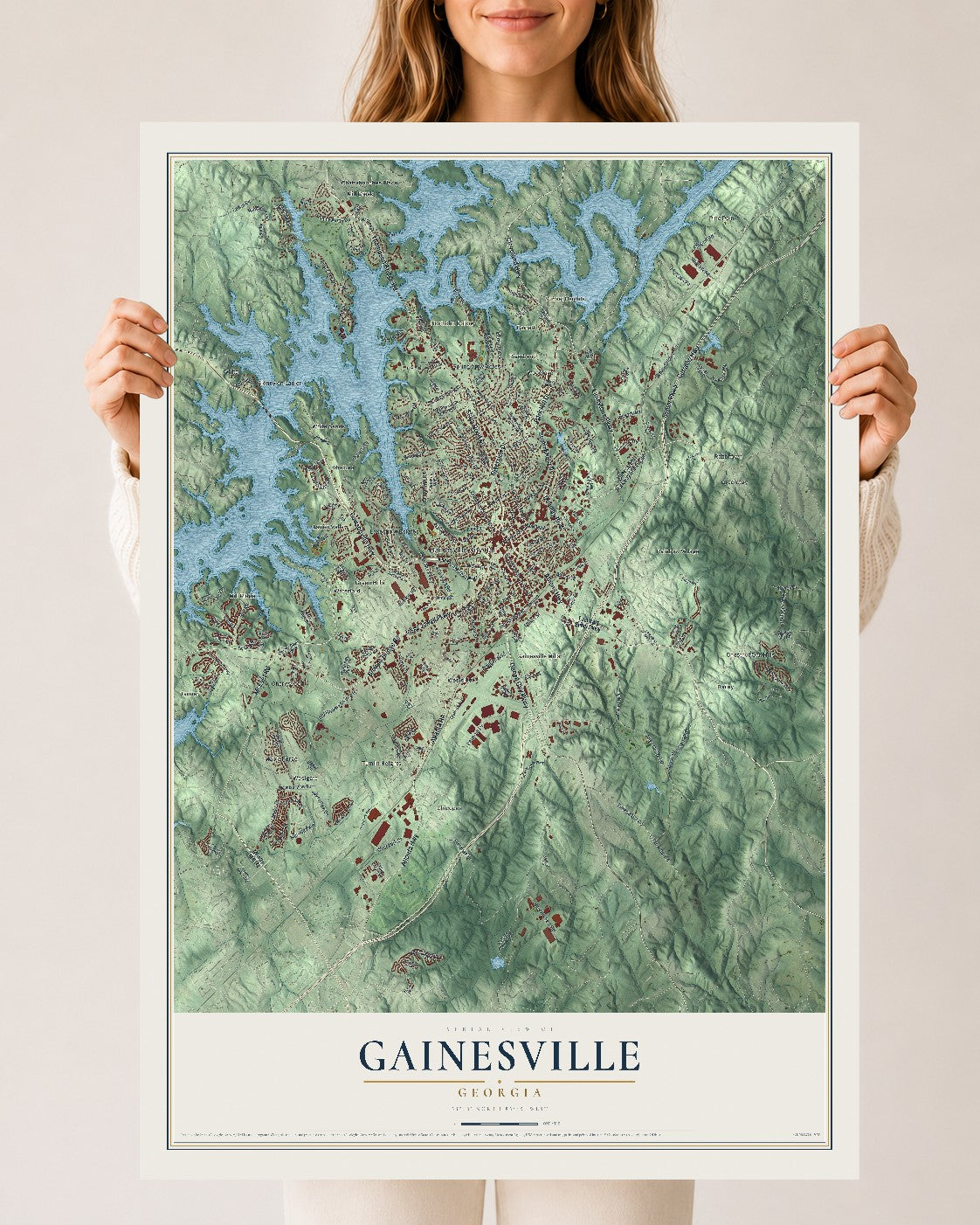 Gainesville, Georgia map print, 24" x 36" Archival Matte Print mockup