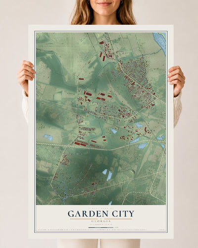 Garden City, Georgia map print, 24" x 36" Archival Matte Print mockup