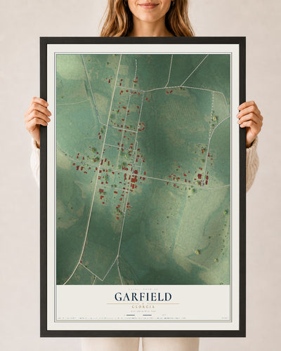 Garfield, Georgia map print, 24" x 36" W/ Black Ayous Wood Frame mockup