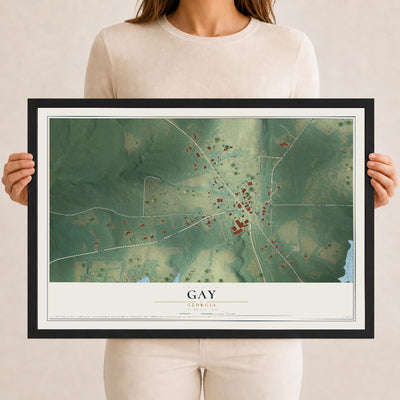 Gay, Georgia map print, 12" x 18" W/ Black Ayous Wood Frame mockup