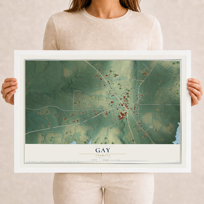 Gay, Georgia map print, 12" x 18" W/ White Ayous Wood Frame mockup