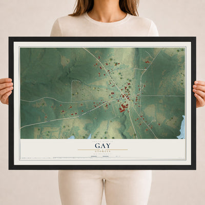Gay, Georgia map print, 18" x 24" W/ Black Ayous Wood Frame mockup
