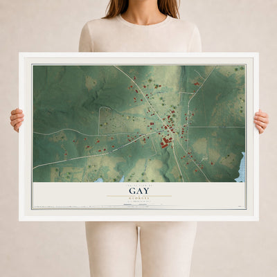 Gay, Georgia map print, 24" x 36" W/ White Ayous Wood Frame mockup