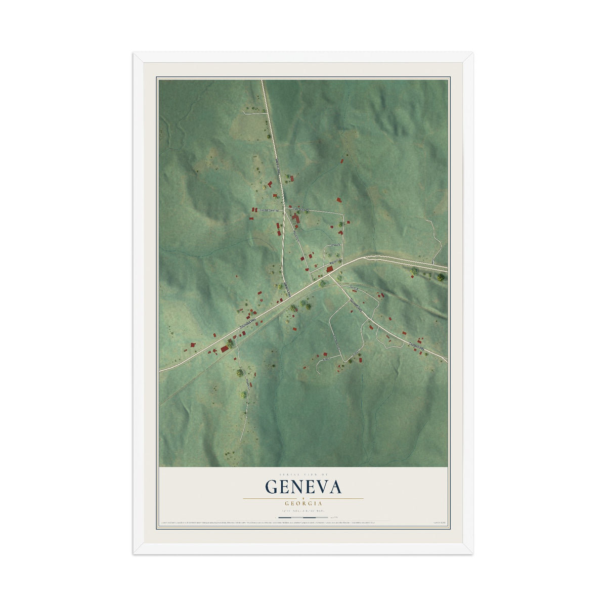 Geneva, Georgia map print, 12" x 18" W/ White Ayous Wood Frame mockup
