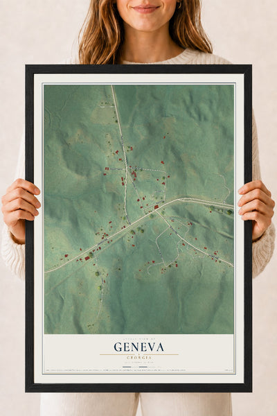 Geneva, Georgia map print, 18" x 24" W/ Black Ayous Wood Frame mockup
