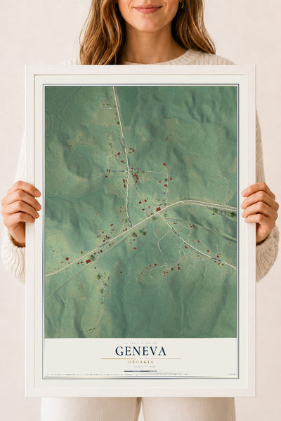 Geneva, Georgia map print, 18" x 24" W/ White Ayous Wood Frame mockup
