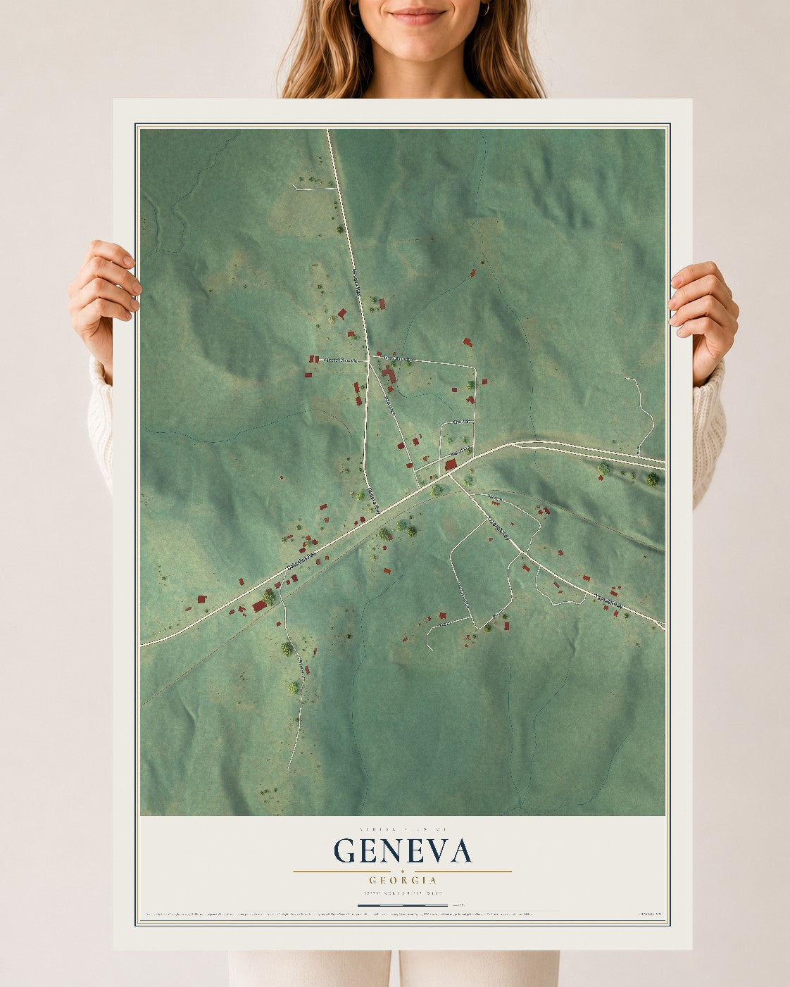 Geneva, Georgia map print, 24" x 36" Archival Matte Print mockup