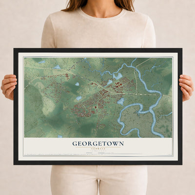 Georgetown, Georgia map print, 12" x 18" W/ Black Ayous Wood Frame mockup