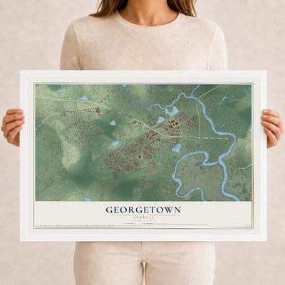 Georgetown, Georgia map print, 12" x 18" W/ White Ayous Wood Frame mockup