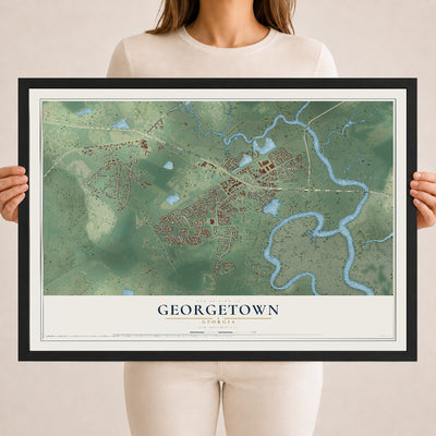 Georgetown, Georgia map print, 18" x 24" W/ Black Ayous Wood Frame mockup