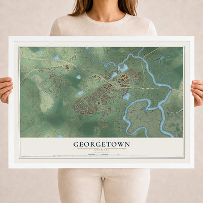 Georgetown, Georgia map print, 18" x 24" W/ White Ayous Wood Frame mockup