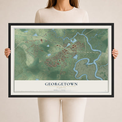 Georgetown, Georgia map print, 24" x 36" W/ Black Ayous Wood Frame mockup