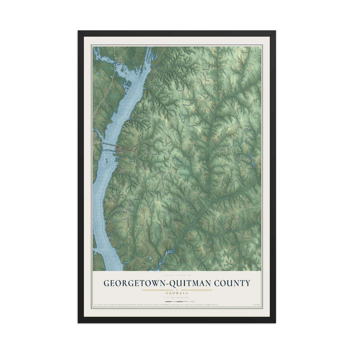 Georgetown-Quitman County, Georgia map print, 12" x 18" W/ Black Ayous Wood Frame mockup