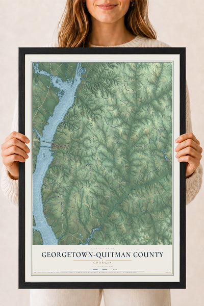Georgetown-Quitman County, Georgia map print, 18" x 24" W/ Black Ayous Wood Frame mockup
