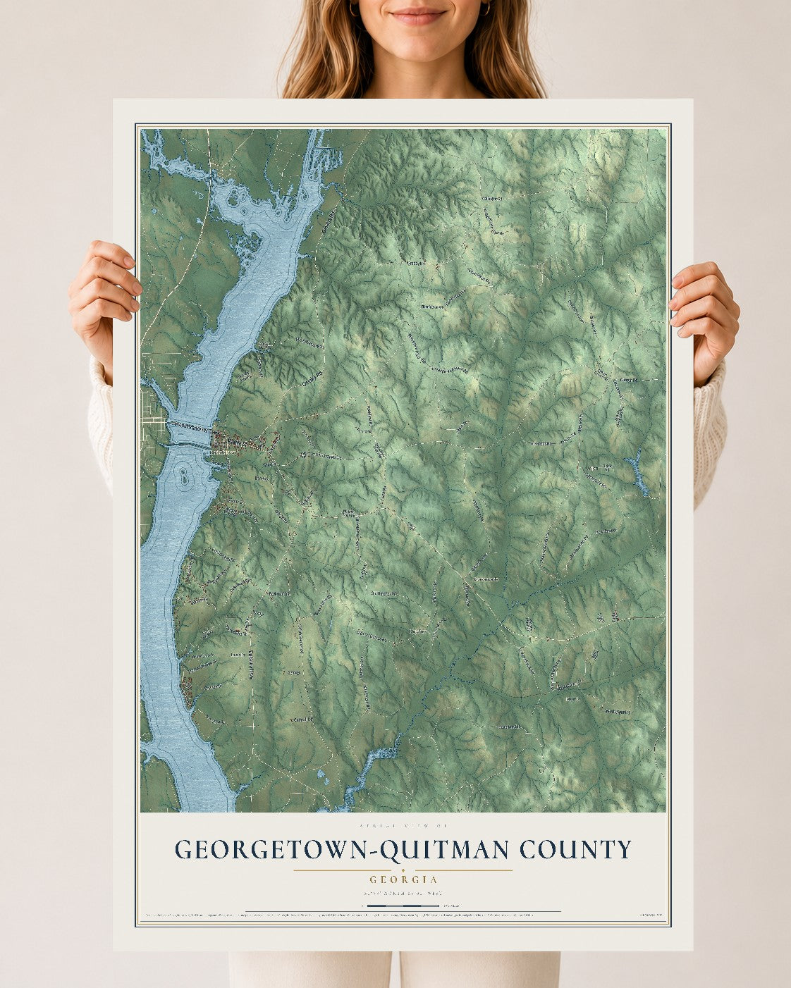 Georgetown-Quitman County, Georgia map print, 24" x 36" Archival Matte Print mockup