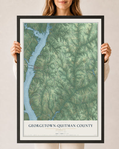 Georgetown-Quitman County, Georgia map print, 24" x 36" W/ Black Ayous Wood Frame mockup