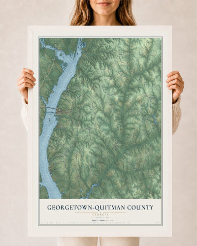 Georgetown-Quitman County, Georgia map print, 24" x 36" W/ White Ayous Wood Frame mockup