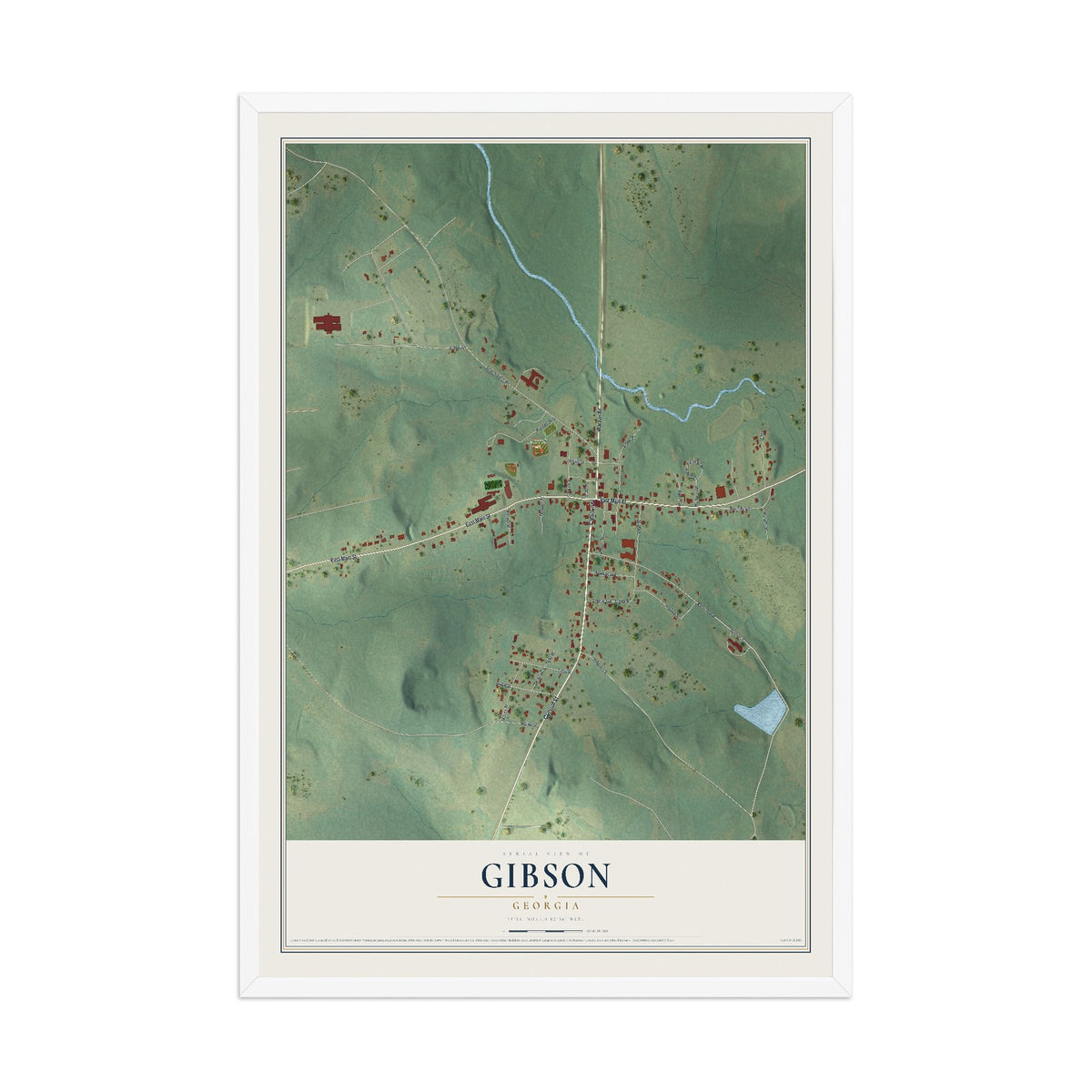 Gibson, Georgia map print, 12" x 18" W/ White Ayous Wood Frame mockup
