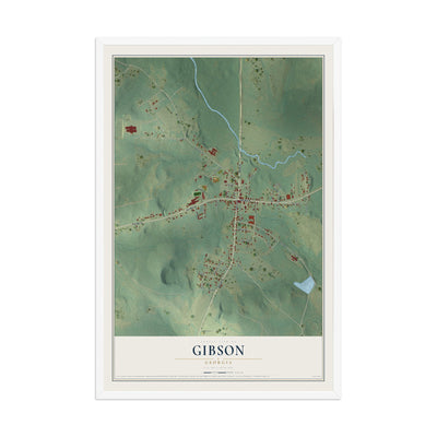 Gibson, Georgia map print, 12" x 18" W/ White Ayous Wood Frame mockup