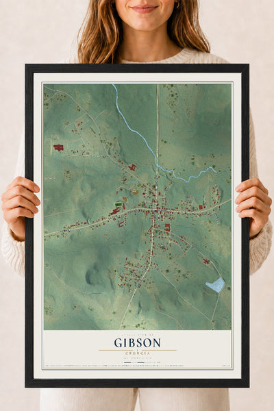 Gibson, Georgia map print, 18" x 24" W/ Black Ayous Wood Frame mockup