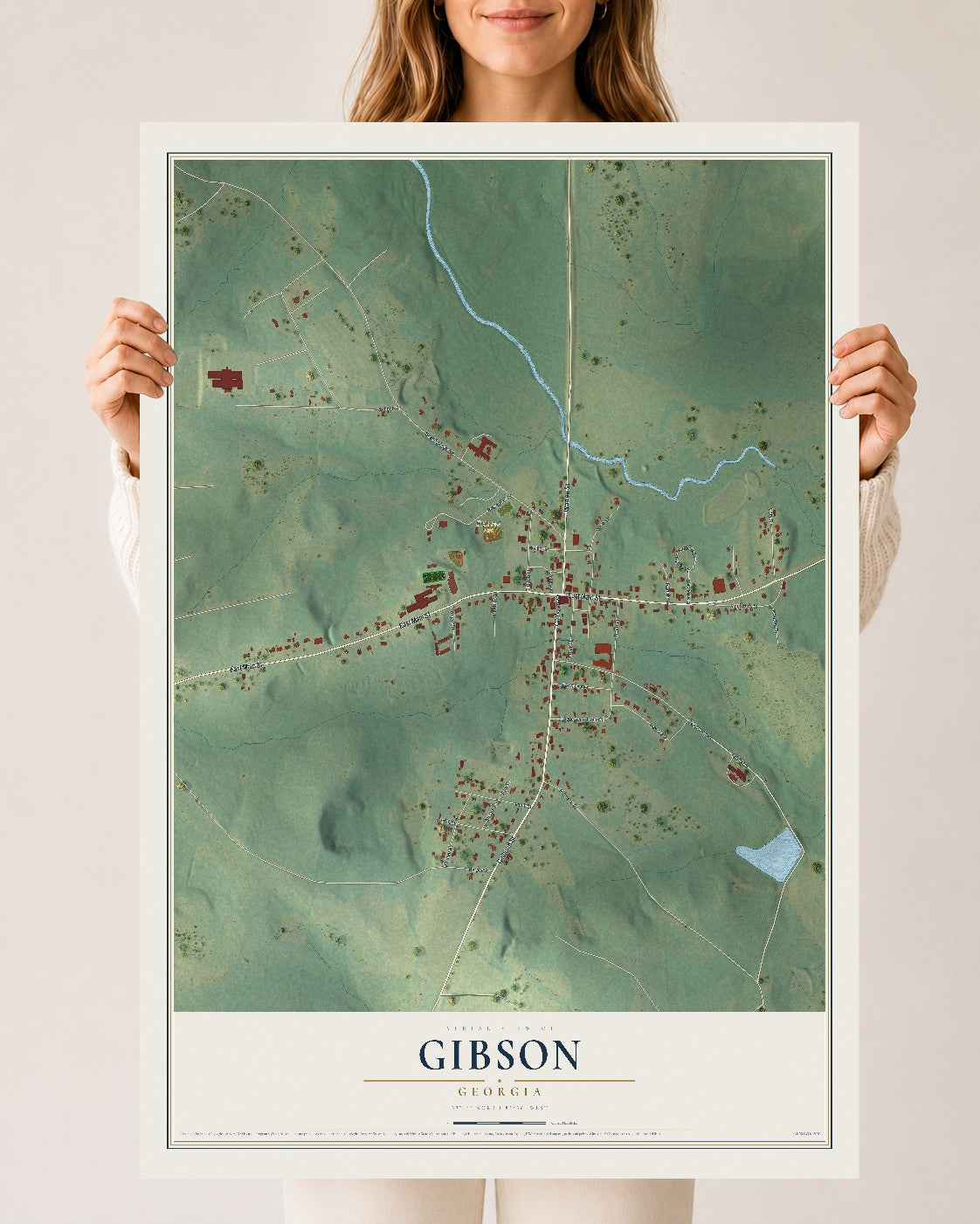 Gibson, Georgia map print, 24" x 36" Archival Matte Print mockup