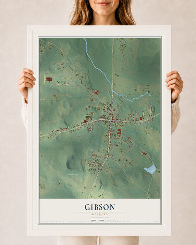 Gibson, Georgia map print, 24" x 36" W/ White Ayous Wood Frame mockup