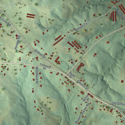 Close-up 1 of the Gillsville, Georgia map artwork