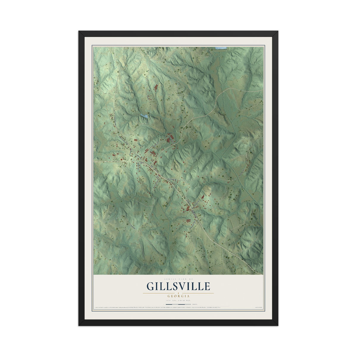 Gillsville, Georgia map print, 12" x 18" W/ Black Ayous Wood Frame mockup