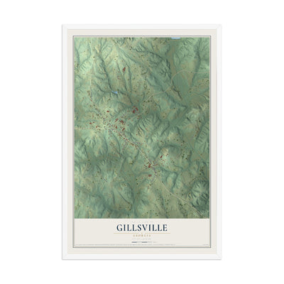 Gillsville, Georgia map print, 12" x 18" W/ White Ayous Wood Frame mockup
