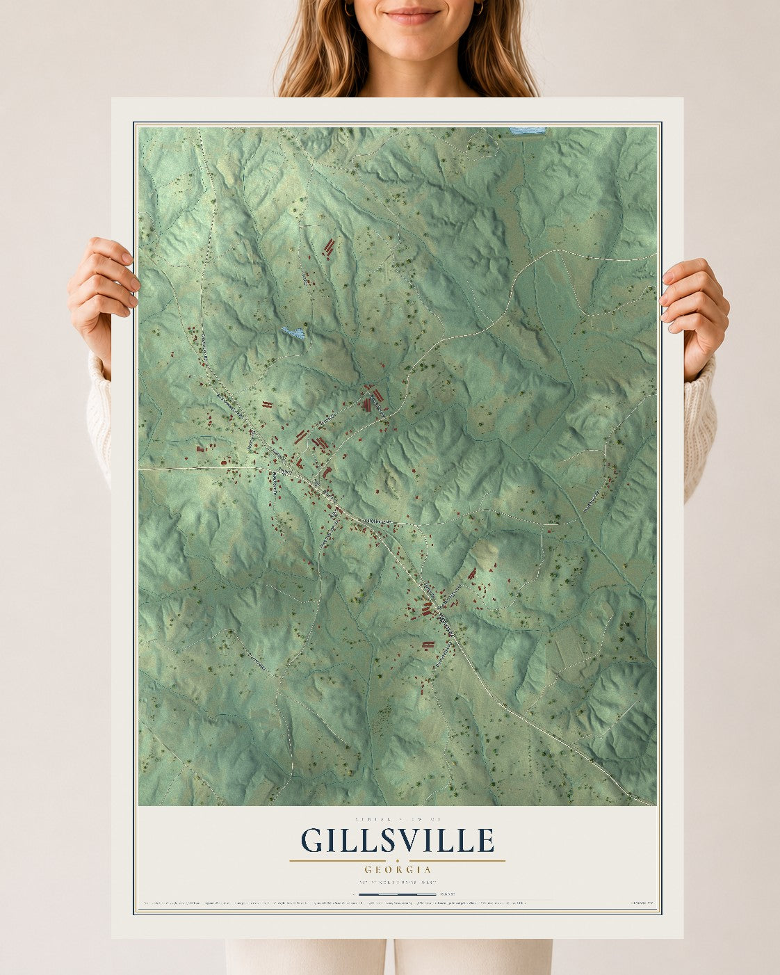 Gillsville, Georgia map print, 24" x 36" Archival Matte Print mockup