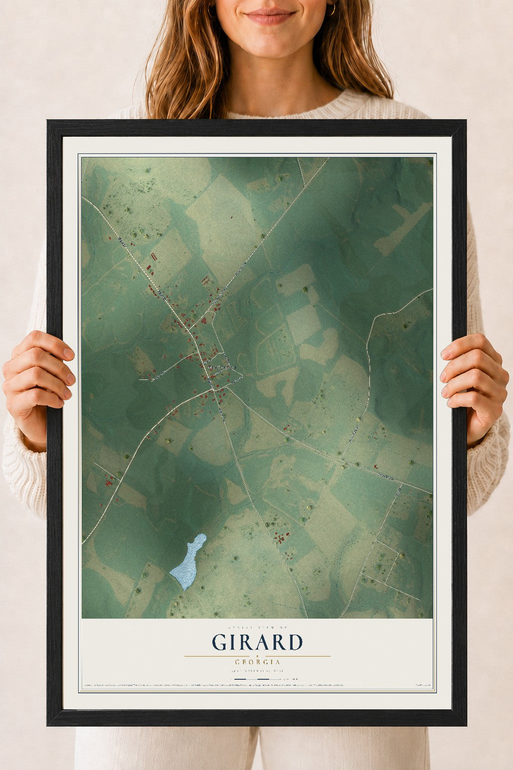 Girard, Georgia map print, 18" x 24" W/ Black Ayous Wood Frame mockup