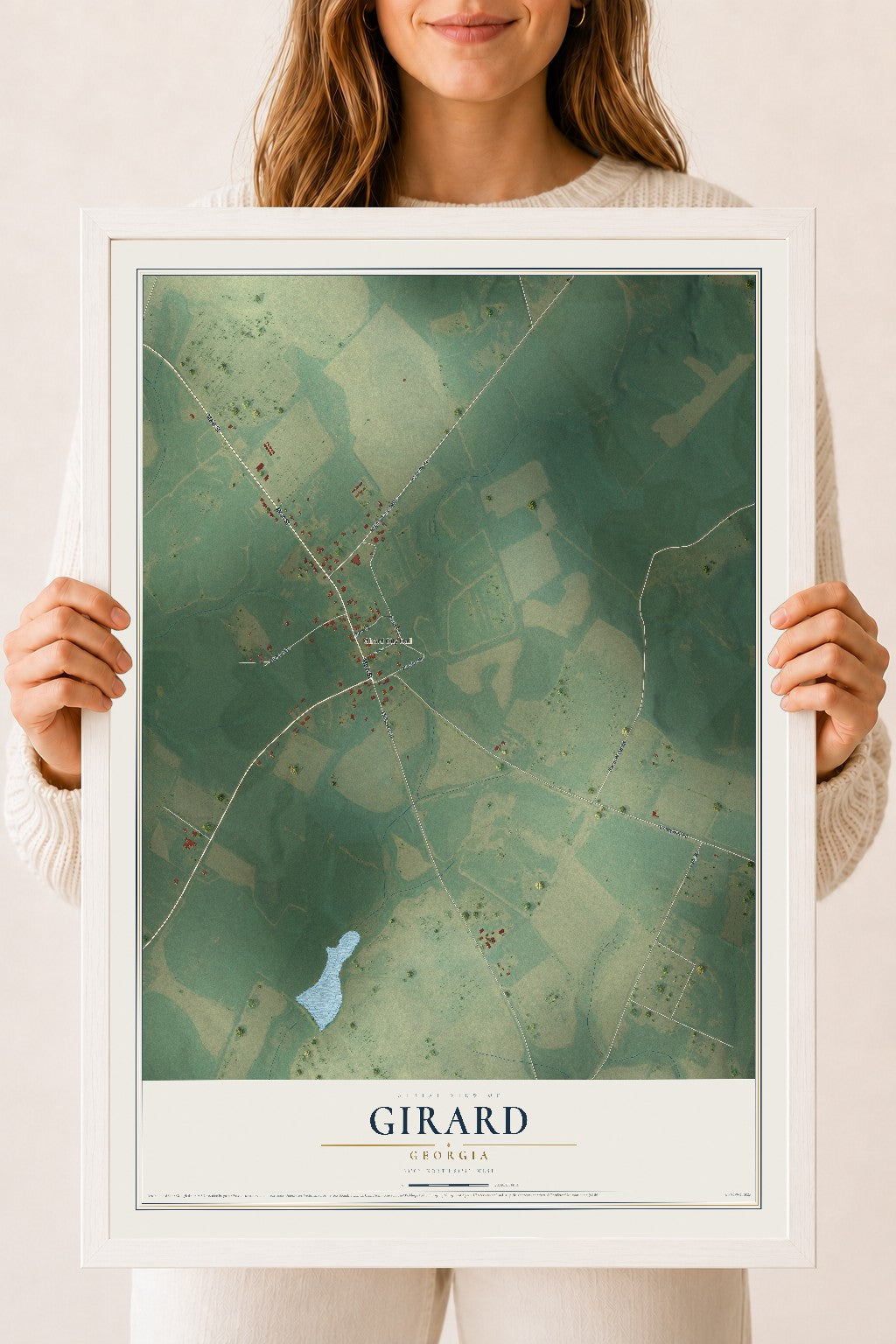 Girard, Georgia map print, 18" x 24" W/ White Ayous Wood Frame mockup