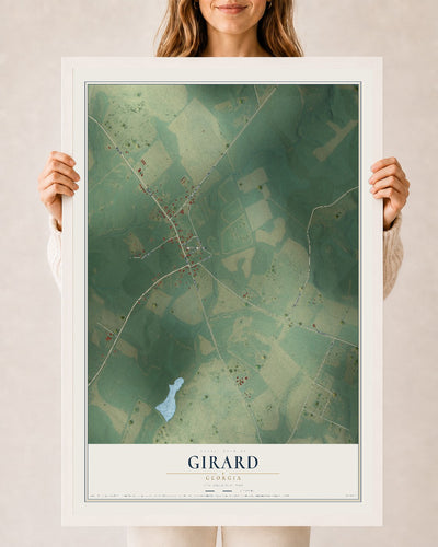 Girard, Georgia map print, 24" x 36" W/ White Ayous Wood Frame mockup